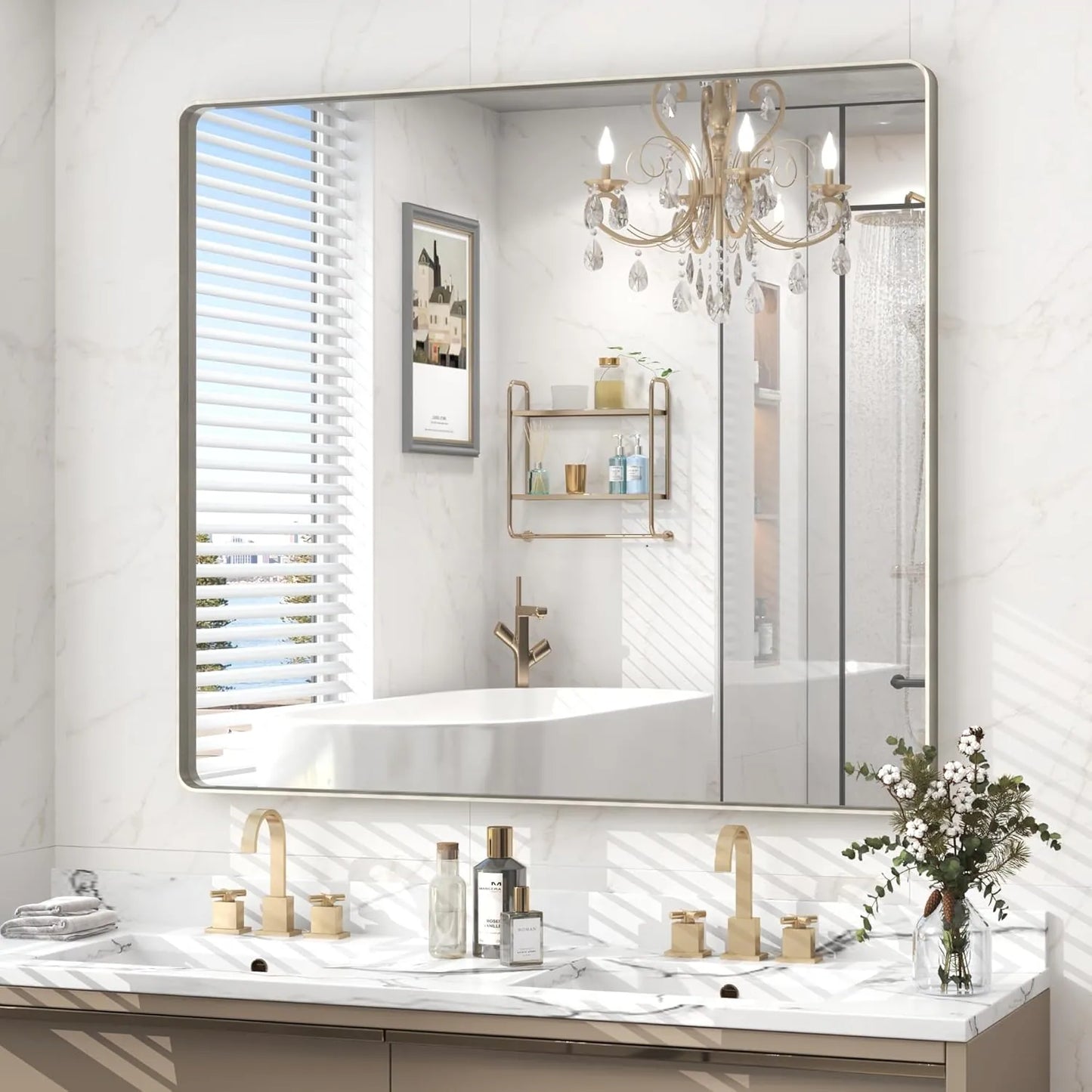 Aluminum Alloy Framed Tempered Glass Wall Decor Vanity Bathroom Mirror