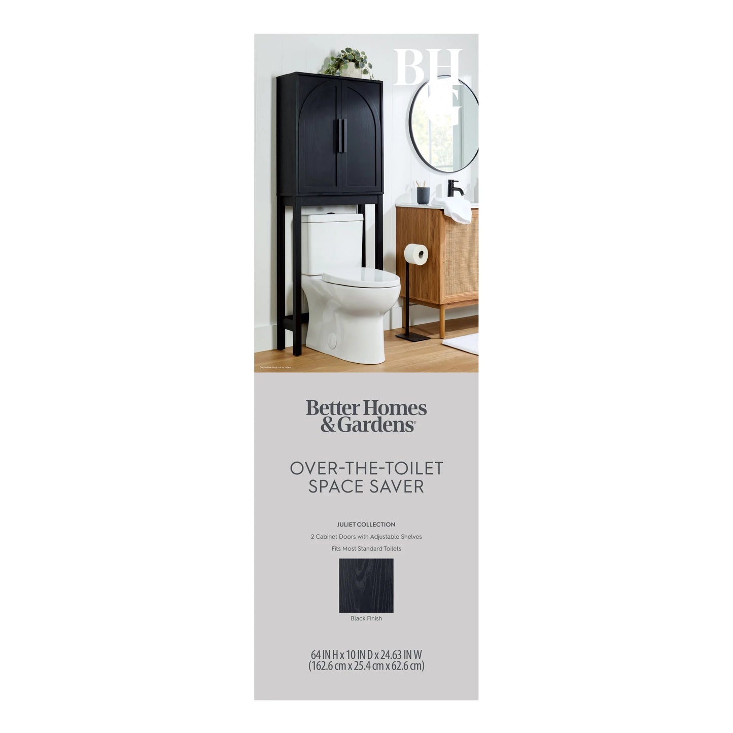 Juliet Over-The-Toilet Space Saver Cabinet, 2 Adjustable Shelves, Black