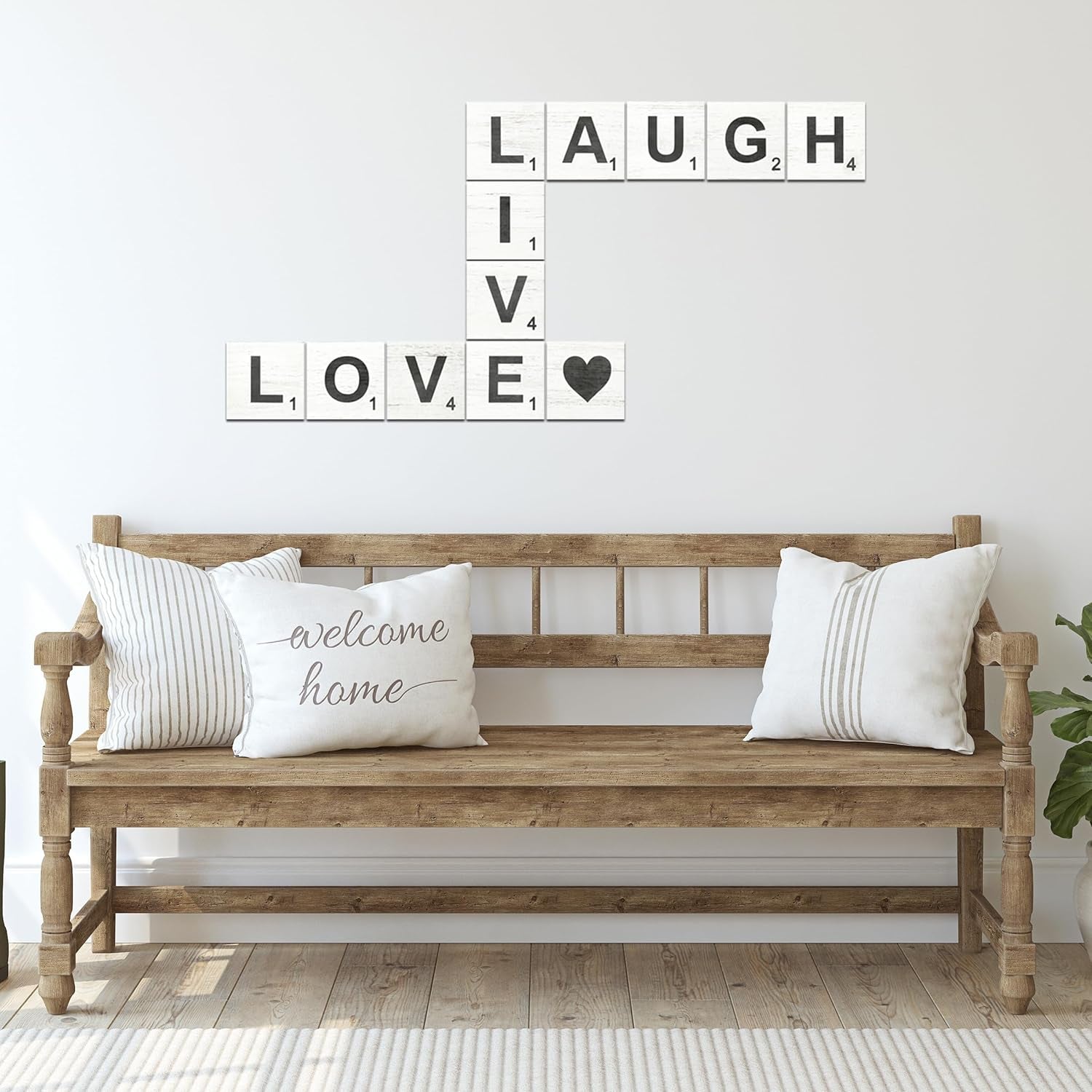 Live, Laugh, Love - Large Rustic Crossword Tiles for Wall Decor, Big Decorative Square Wooden Letters for Wall Art, Farmhouse Kitchens, Living Rooms, Bedrooms - 5" X 5"