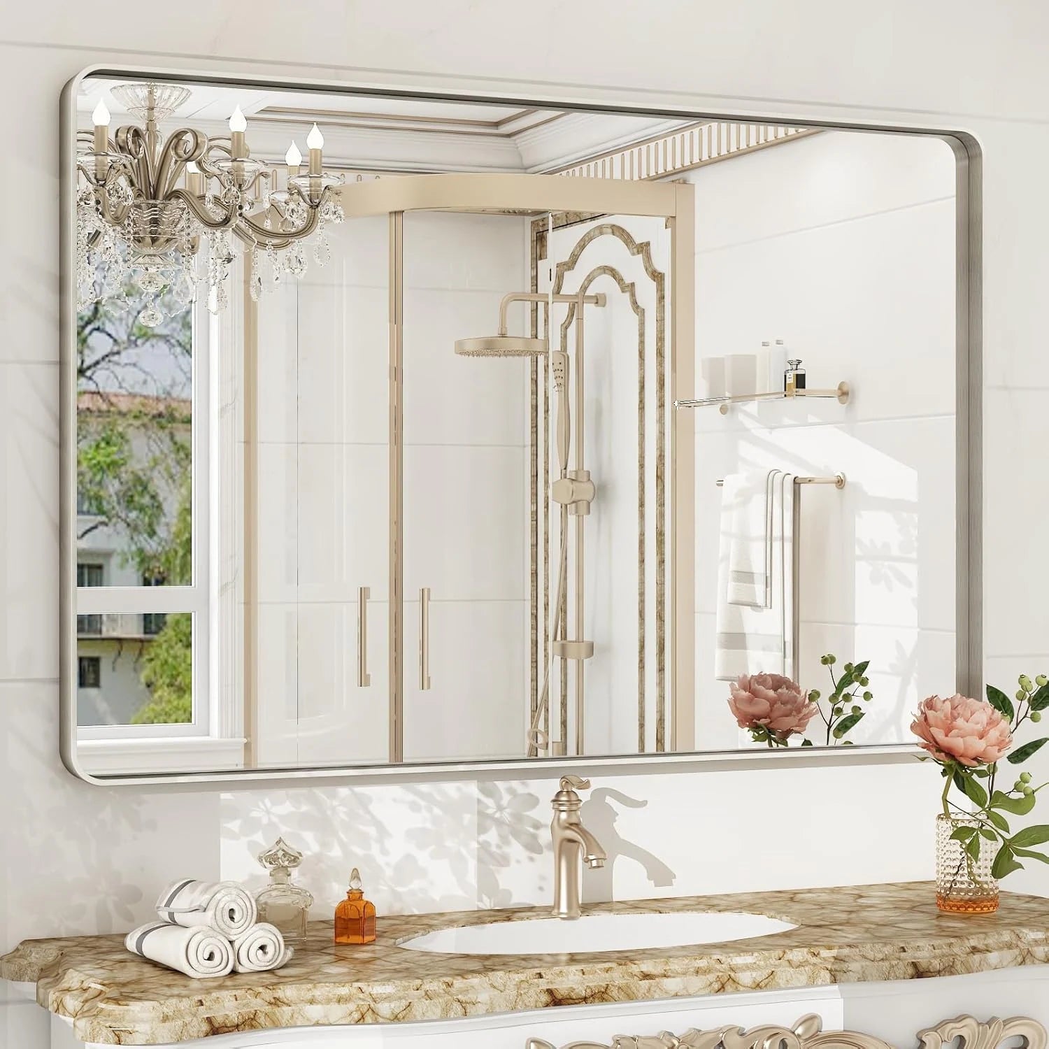 Aluminum Alloy Framed Tempered Glass Wall Decor Vanity Bathroom Mirror