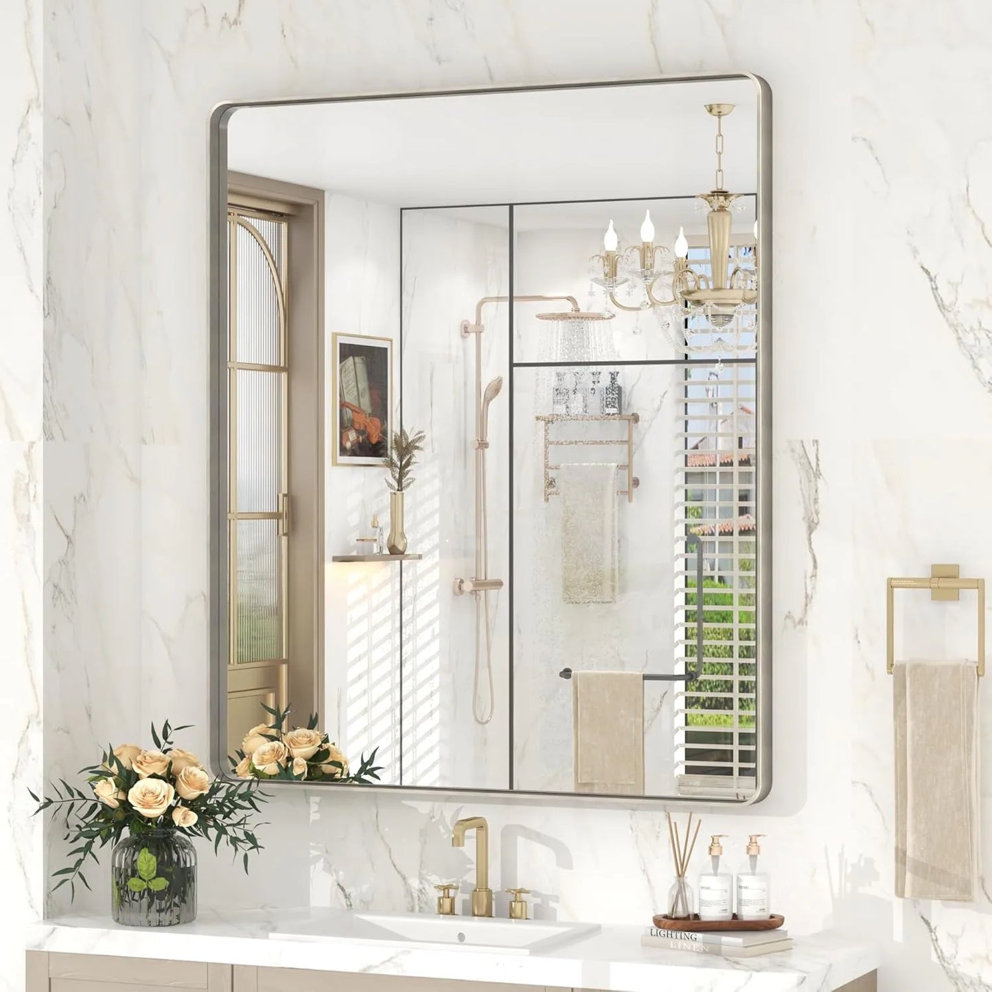 Aluminum Alloy Framed Tempered Glass Wall Decor Vanity Bathroom Mirror