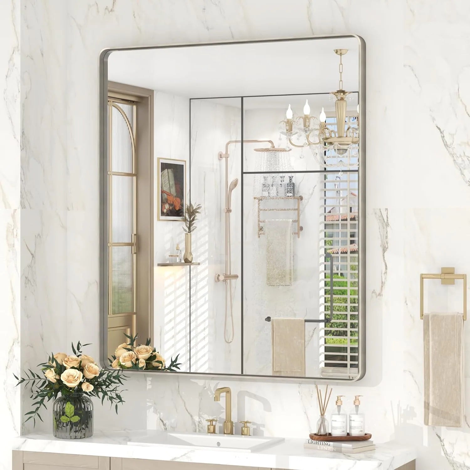 Aluminum Alloy Framed Tempered Glass Wall Decor Vanity Bathroom Mirror