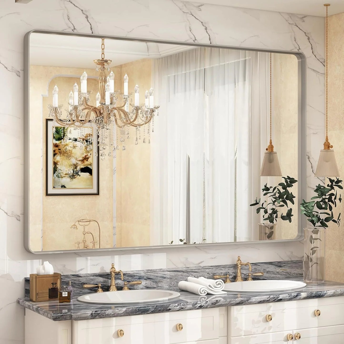 Aluminum Alloy Framed Tempered Glass Wall Decor Vanity Bathroom Mirror