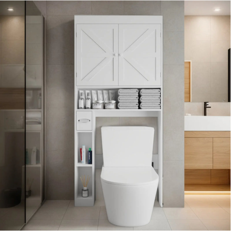 Over the Toilet Storage Cabinet with 2 Door Home Space Saving Toilet Rack, Farmhouse Style for Bathroom, Restroom, Laundry