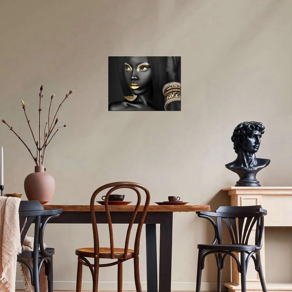 Black Woman Portrait Artwork Egyptian Queen Gallery Poster Print Living Room Wall Art African Girl Black and Gold Picture Home Office Decor Bedroom Wall Decor 12X16Inch