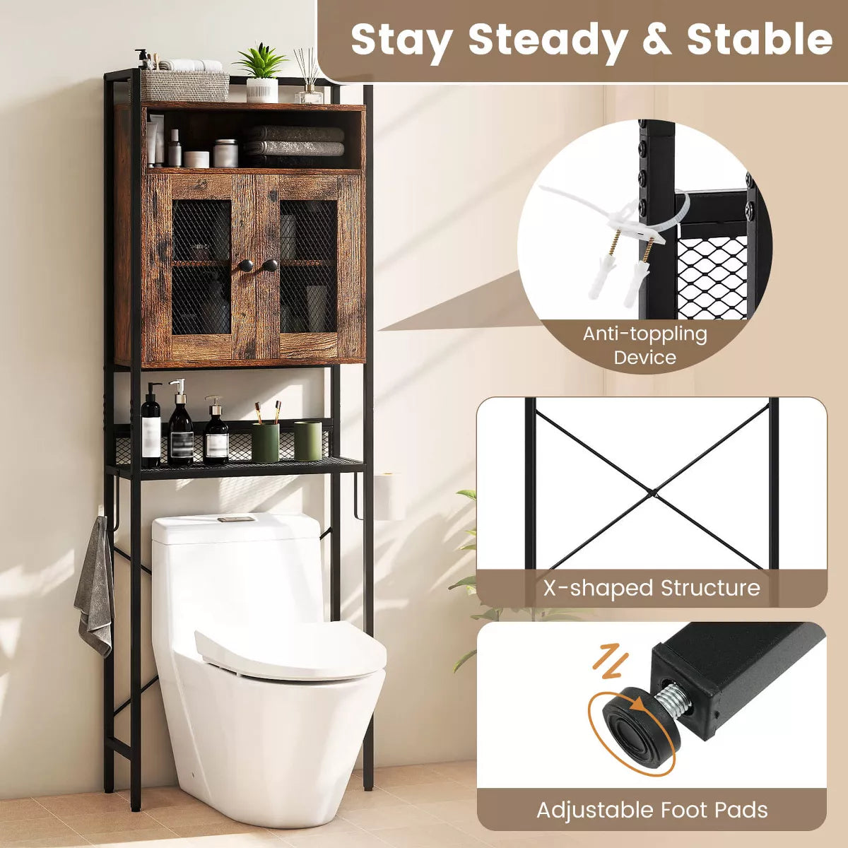 Costway over the Toilet Cabinet room Toilet Storage Organizer with Double Door Cabinet