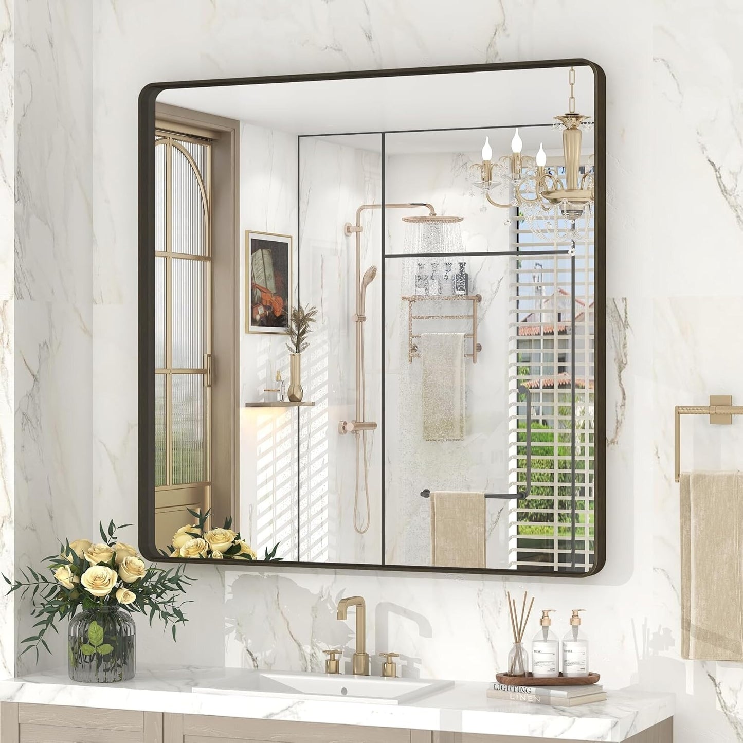 Aluminum Alloy Framed Tempered Glass Wall Decor Vanity Bathroom Mirror