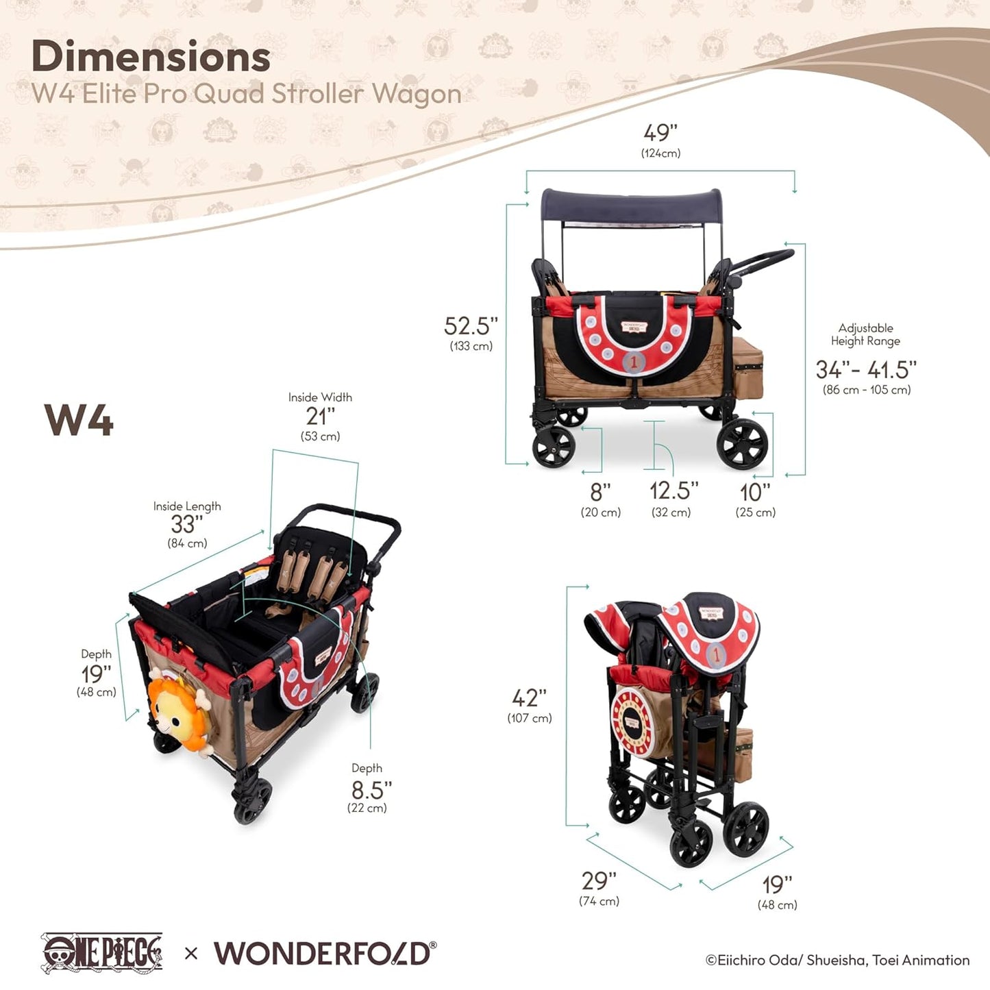 ONE Piece Thousand Sunny Limited Edition 4 Seater Stroller Wagon - Spacious, Safe, and Stylish Ride with All-Terrain Wheels