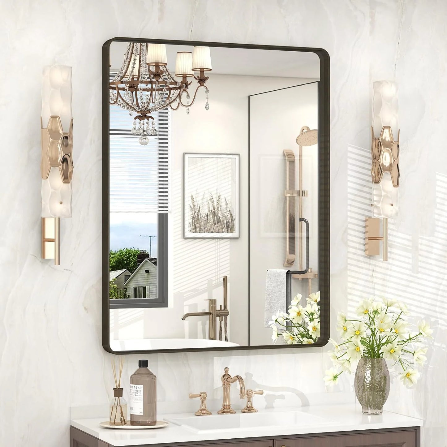Aluminum Alloy Framed Tempered Glass Wall Decor Vanity Bathroom Mirror