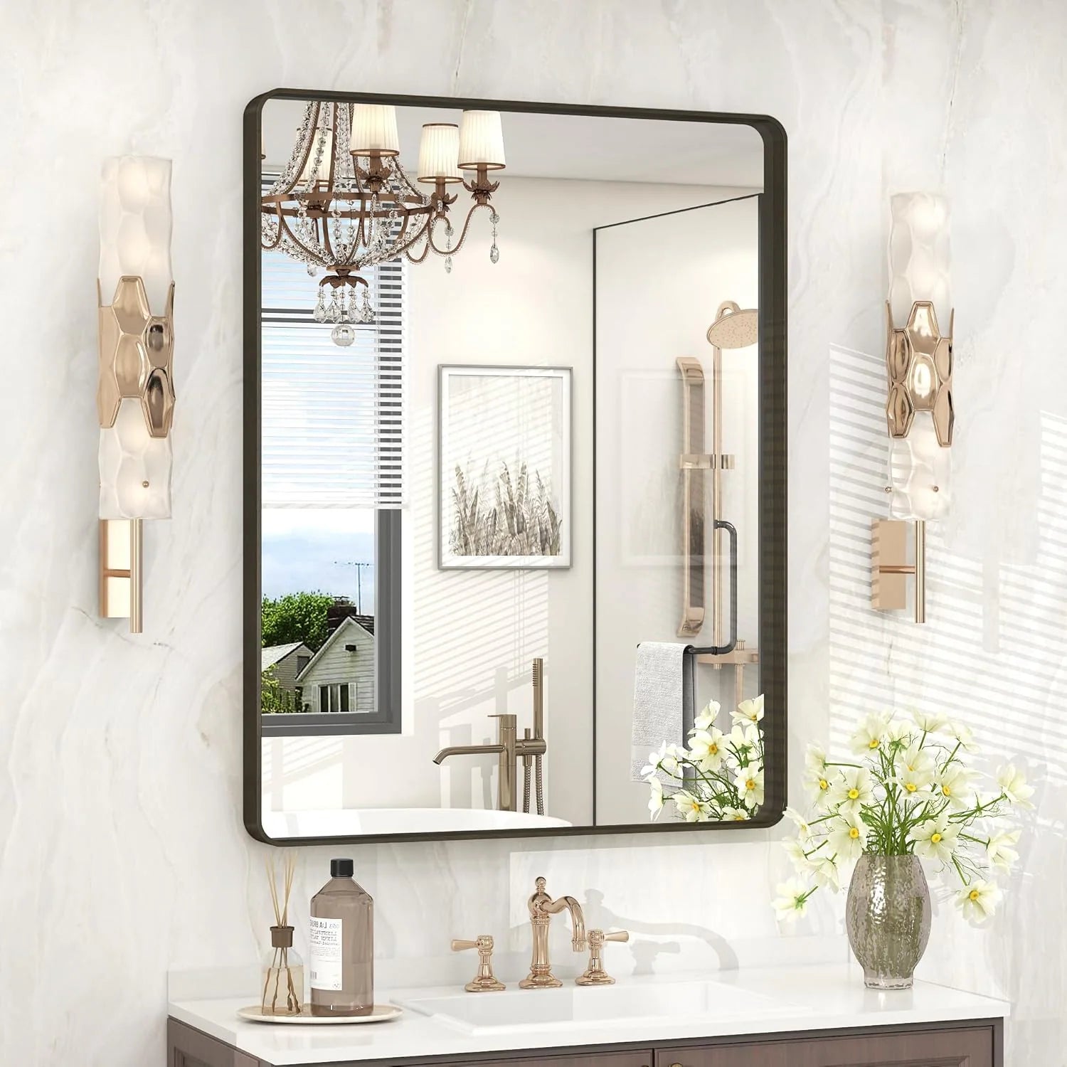 Aluminum Alloy Framed Tempered Glass Wall Decor Vanity Bathroom Mirror
