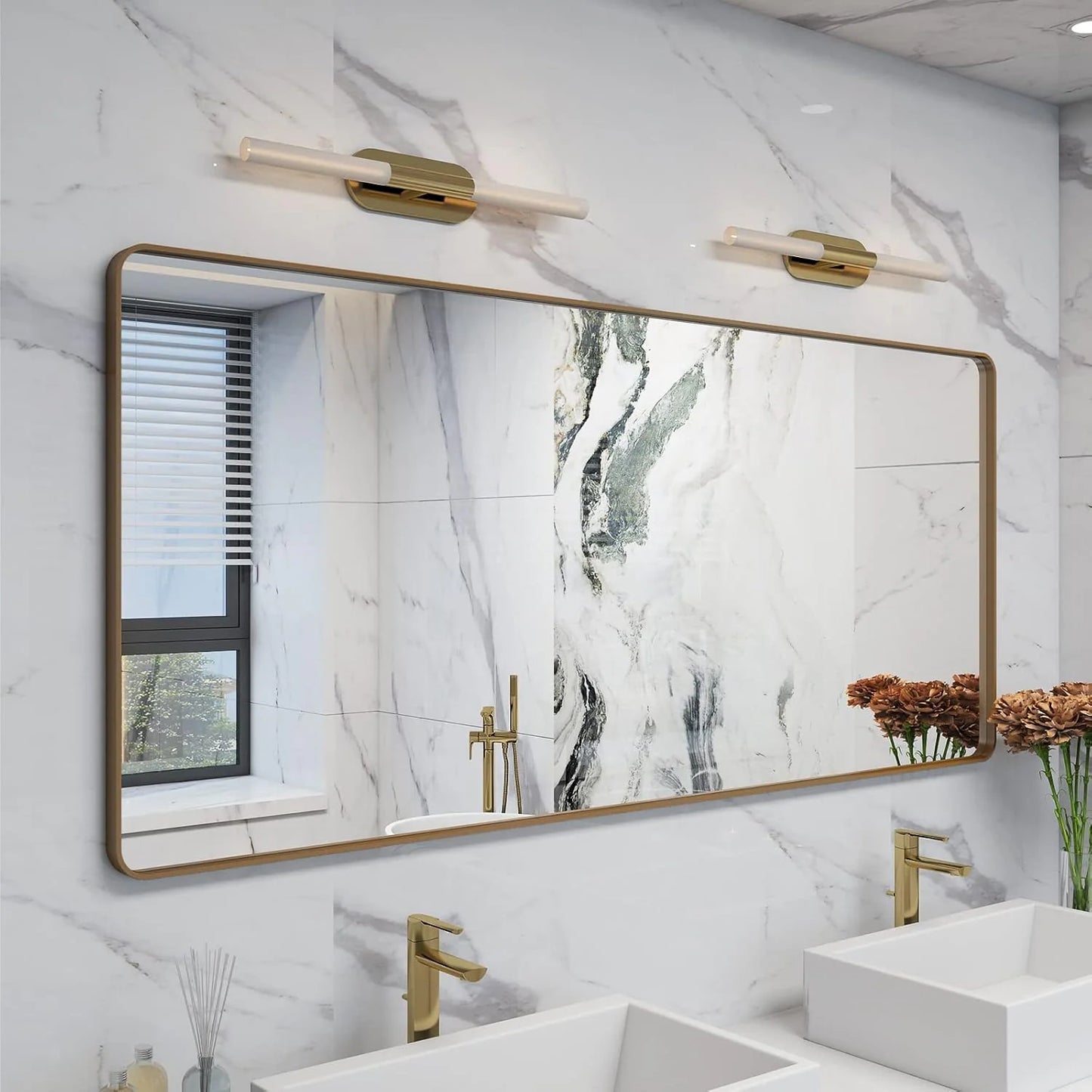 Aluminum Alloy Framed Tempered Glass Wall Decor Vanity Bathroom Mirror