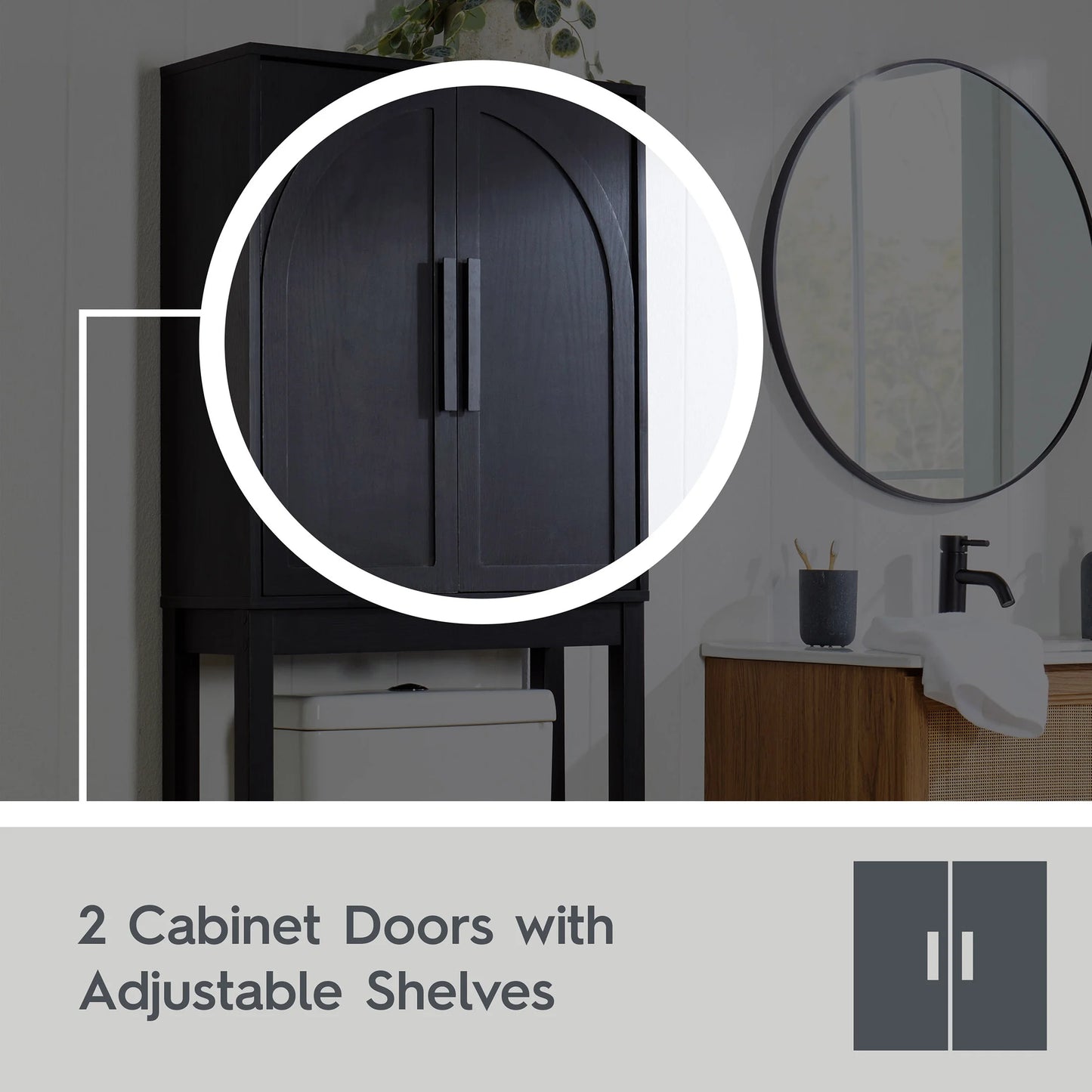 Juliet Over-The-Toilet Space Saver Cabinet, 2 Adjustable Shelves, Black