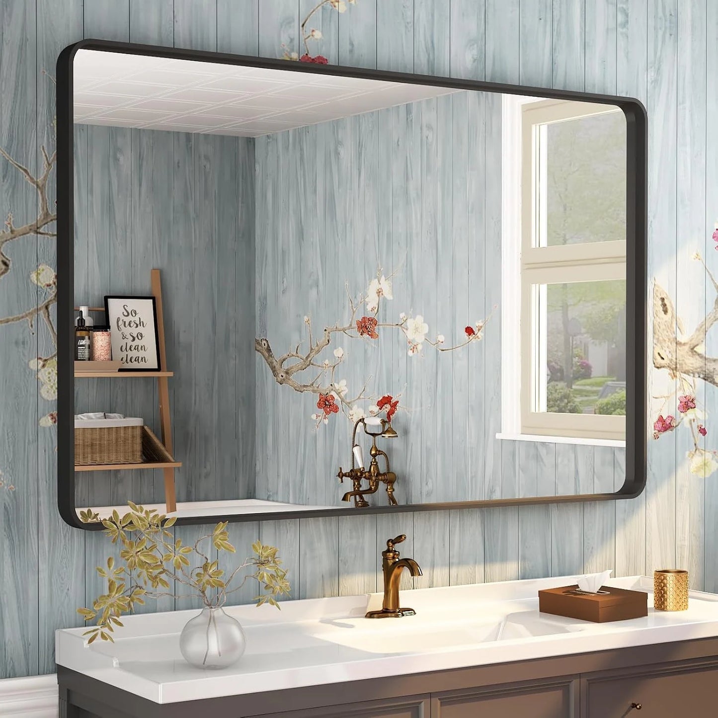 Aluminum Alloy Framed Tempered Glass Wall Decor Vanity Bathroom Mirror