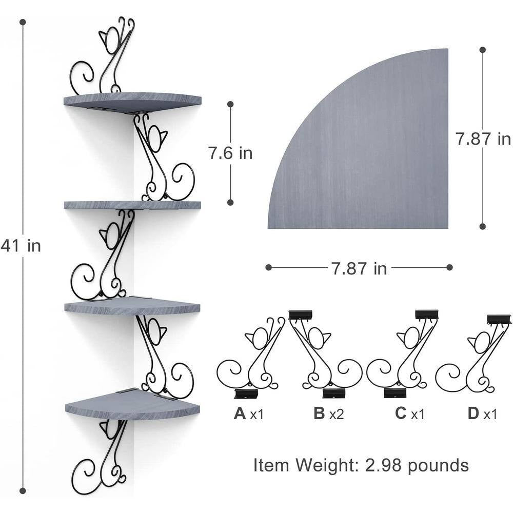 7.87 In. W X 7.87 In. D Grey Decorative Wall Shelf, Floating Corner Wood Shelves