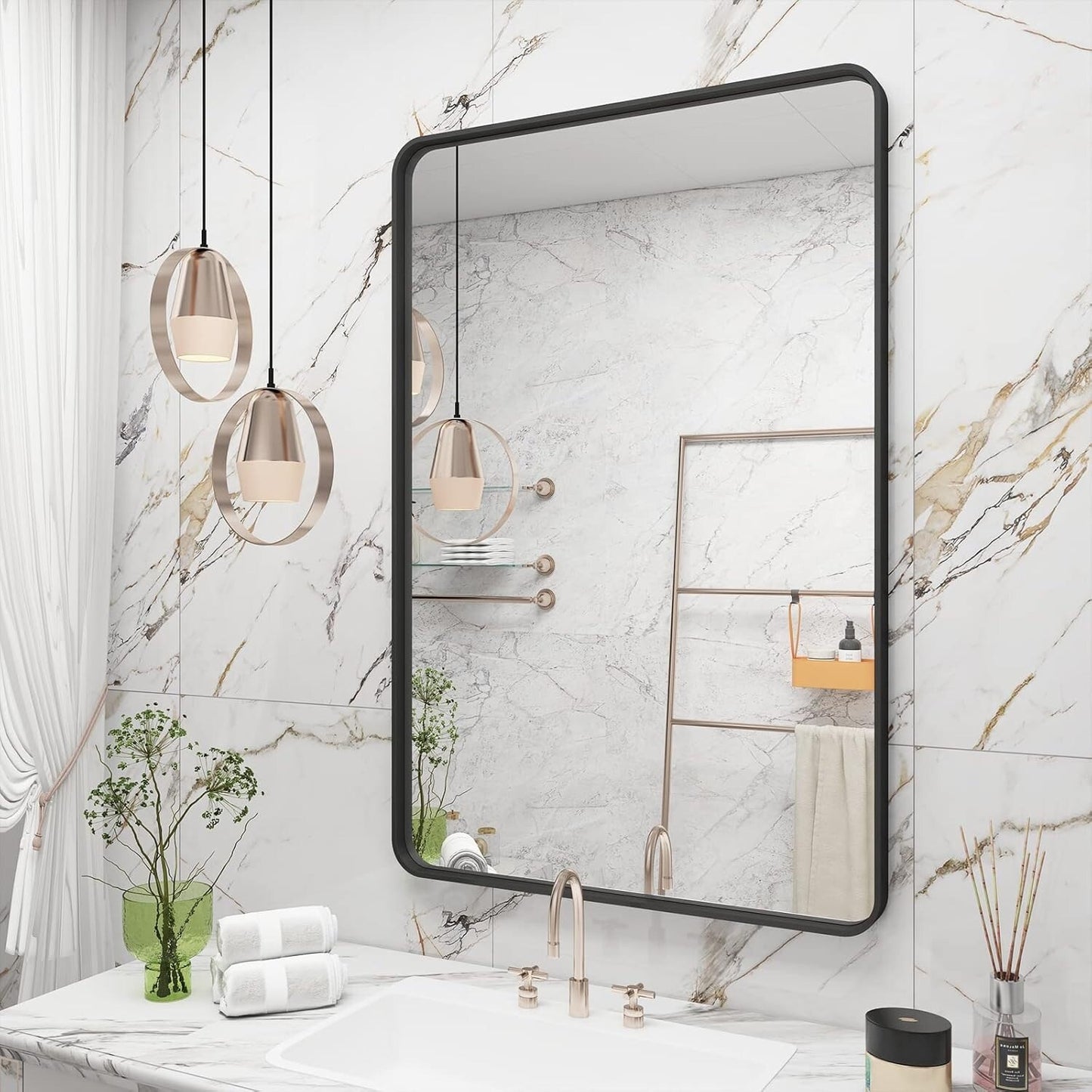 Aluminum Alloy Framed Tempered Glass Wall Decor Vanity Bathroom Mirror