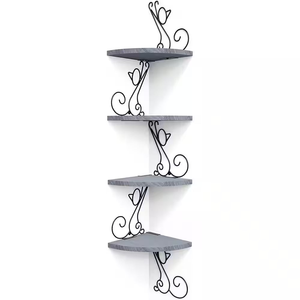 7.87 In. W X 7.87 In. D Grey Decorative Wall Shelf, Floating Corner Wood Shelves