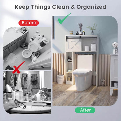Costway over the Toilet room Storage Cabinet with Sliding Barn Door & Shelves White