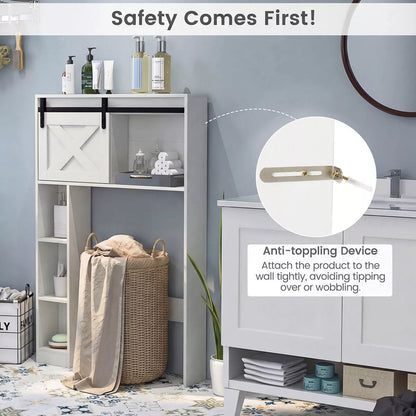 Costway over the Toilet room Storage Cabinet with Sliding Barn Door & Shelves White