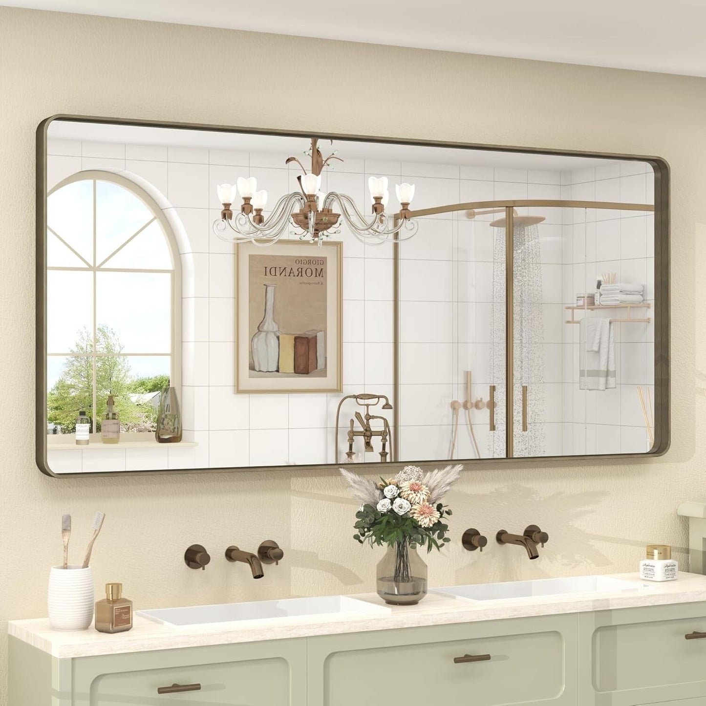 Aluminum Alloy Framed Tempered Glass Wall Decor Vanity Bathroom Mirror