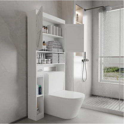 Over the Toilet Storage Cabinet with 2 Door Home Space Saving Toilet Rack, Farmhouse Style for Bathroom, Restroom, Laundry