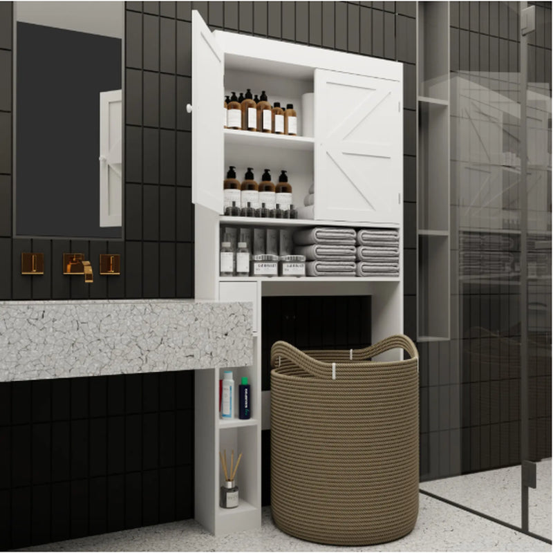 Over the Toilet Storage Cabinet with 2 Door Home Space Saving Toilet Rack, Farmhouse Style for Bathroom, Restroom, Laundry