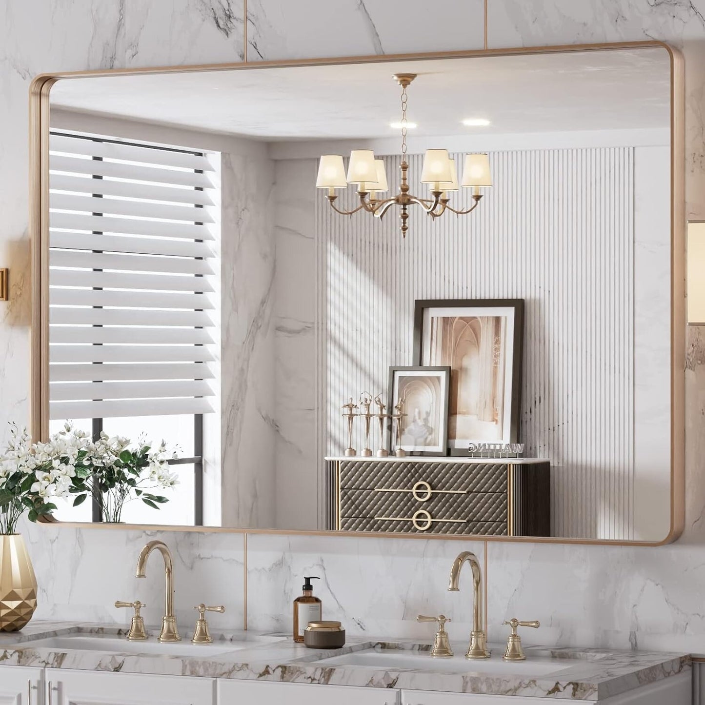 Aluminum Alloy Framed Tempered Glass Wall Decor Vanity Bathroom Mirror