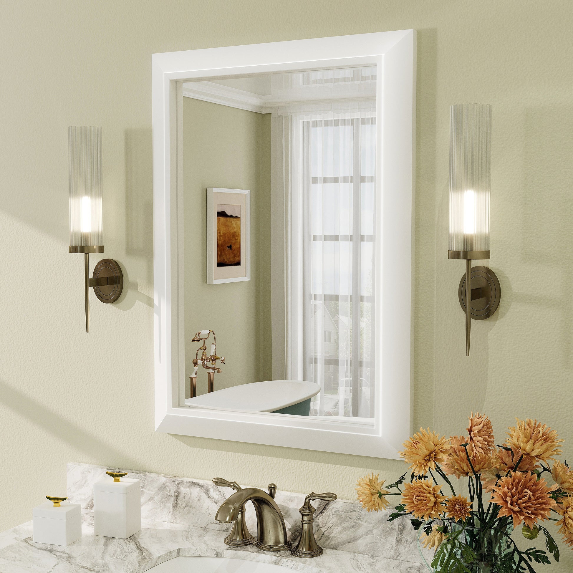 5-Year Warranty Full Size Farmhouse Beveled Metal Rectangle Wall Bathroom Vanity Mirrors