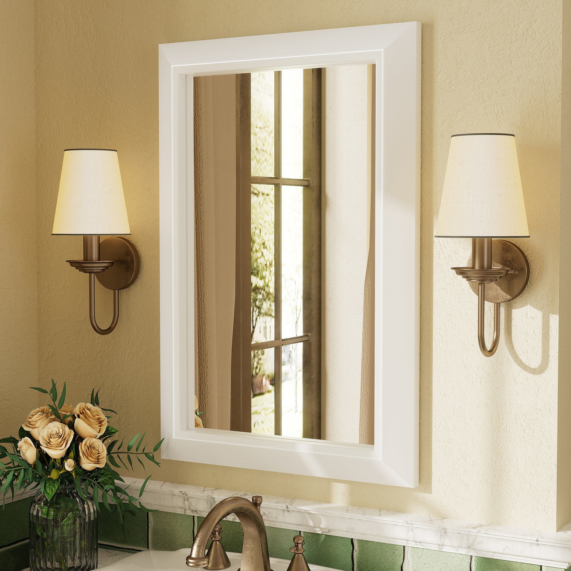 5-Year Warranty Full Size Farmhouse Beveled Metal Rectangle Wall Bathroom Vanity Mirrors