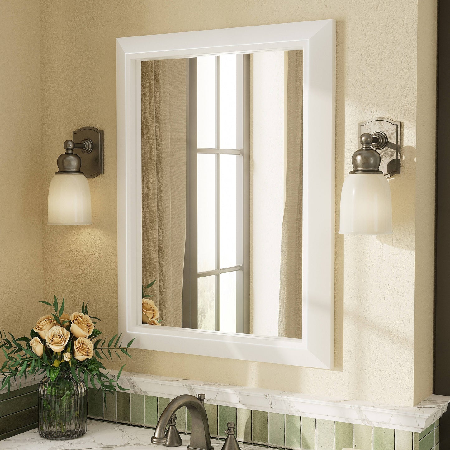 5-Year Warranty Full Size Farmhouse Beveled Metal Rectangle Wall Bathroom Vanity Mirrors