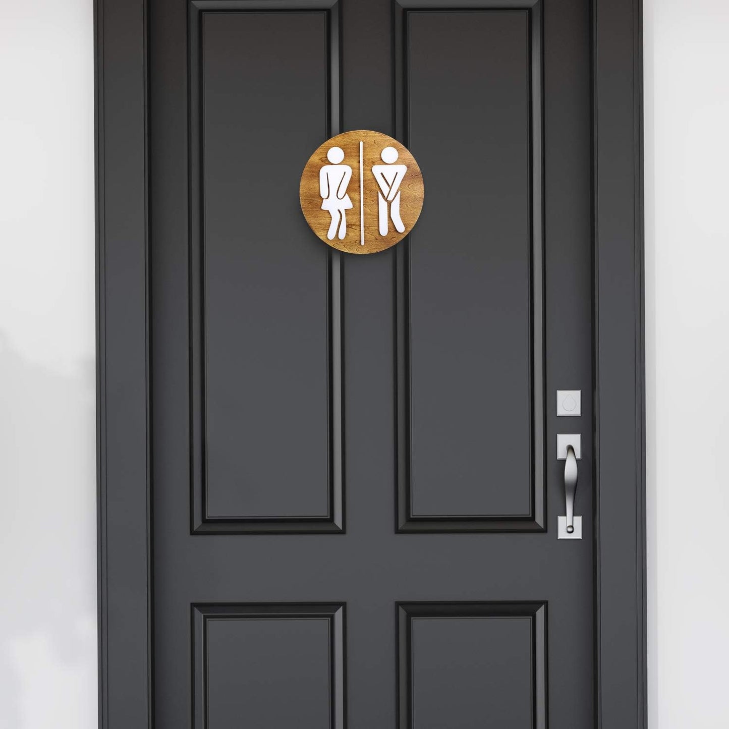 Unisex Bathroom Signs-Cute Bathroom Wall Decor-Funny Restroom Sign (Birch Brown)