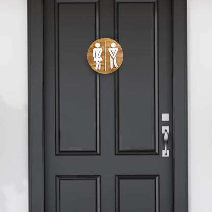 Unisex Bathroom Signs-Cute Bathroom Wall Decor-Funny Restroom Sign (Birch Brown)