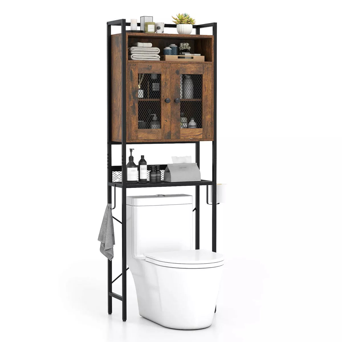 Costway over the Toilet Cabinet room Toilet Storage Organizer with Double Door Cabinet