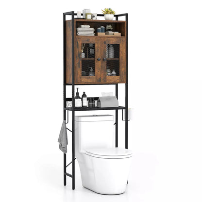 Costway over the Toilet Cabinet room Toilet Storage Organizer with Double Door Cabinet