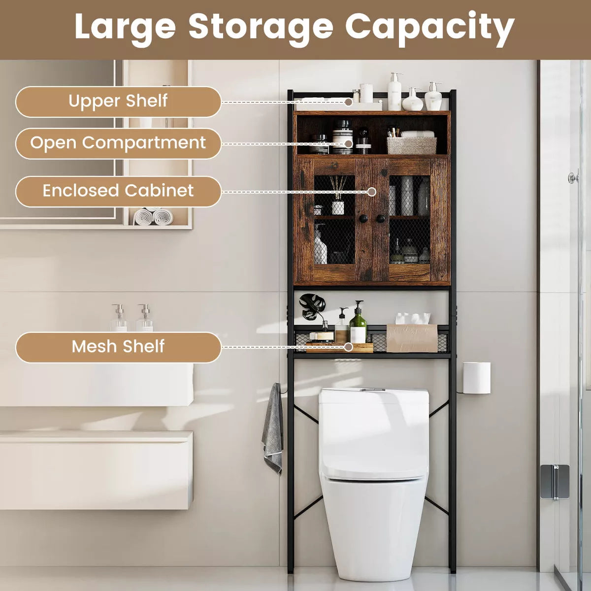Costway over the Toilet Cabinet room Toilet Storage Organizer with Double Door Cabinet