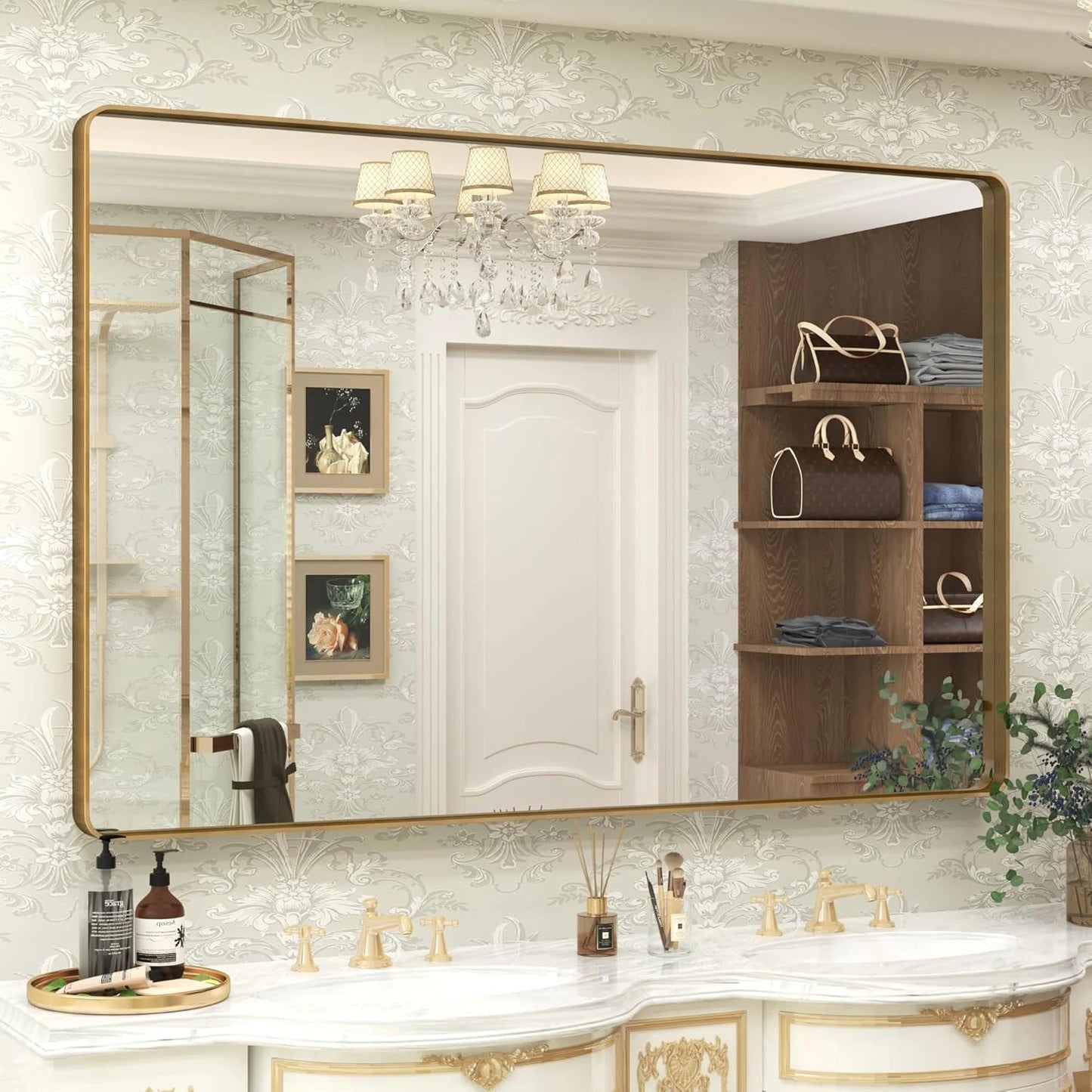 Aluminum Alloy Framed Tempered Glass Wall Decor Vanity Bathroom Mirror
