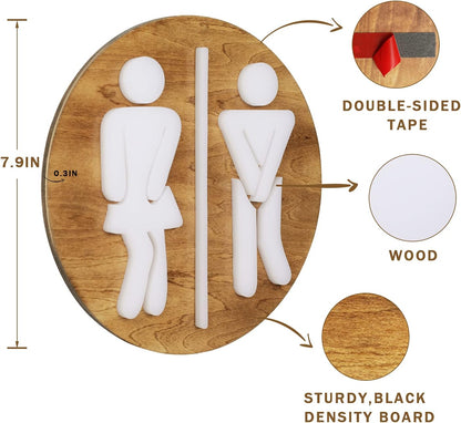 Unisex Bathroom Signs-Cute Bathroom Wall Decor-Funny Restroom Sign (Birch Brown)