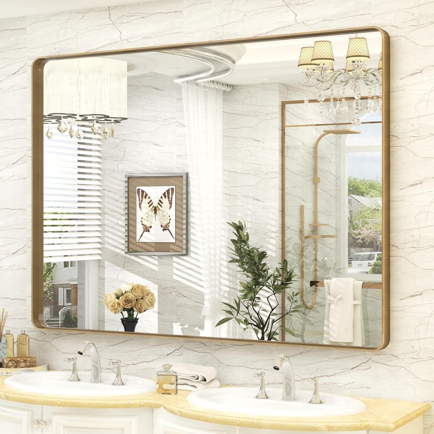 Aluminum Alloy Framed Tempered Glass Wall Decor Vanity Bathroom Mirror