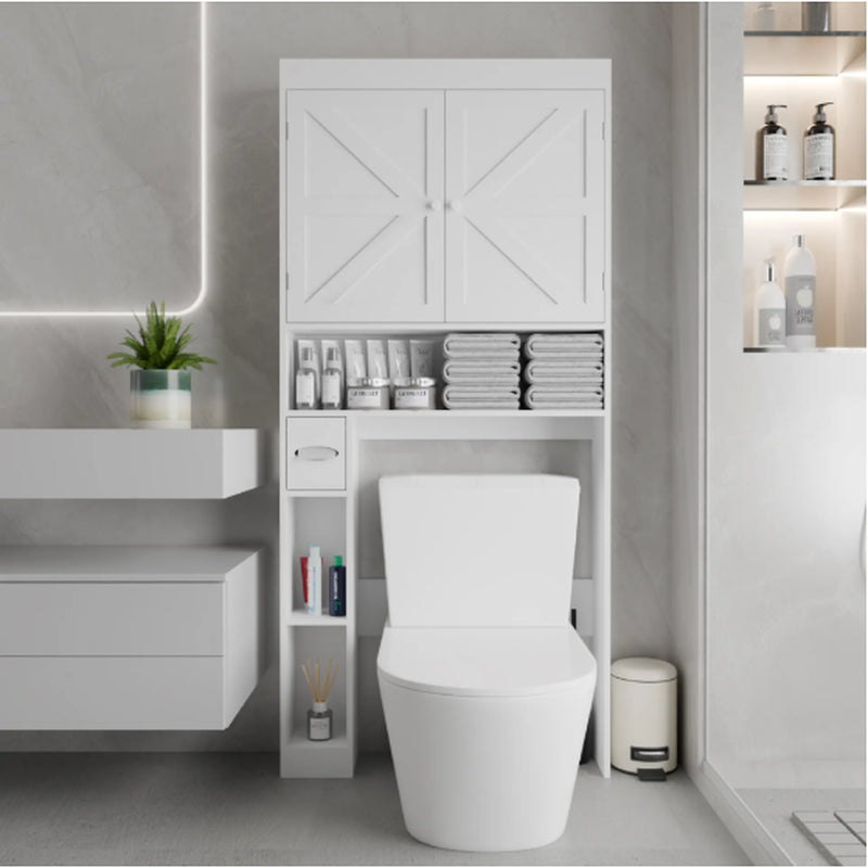 Over the Toilet Storage Cabinet with 2 Door Home Space Saving Toilet Rack, Farmhouse Style for Bathroom, Restroom, Laundry