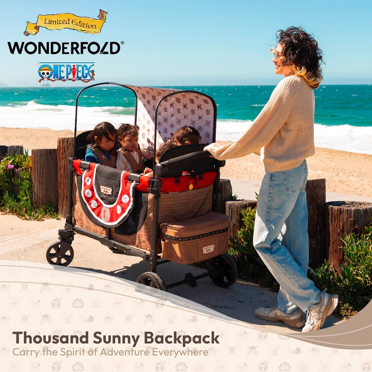 ONE Piece Thousand Sunny Limited Edition 4 Seater Stroller Wagon - Spacious, Safe, and Stylish Ride with All-Terrain Wheels