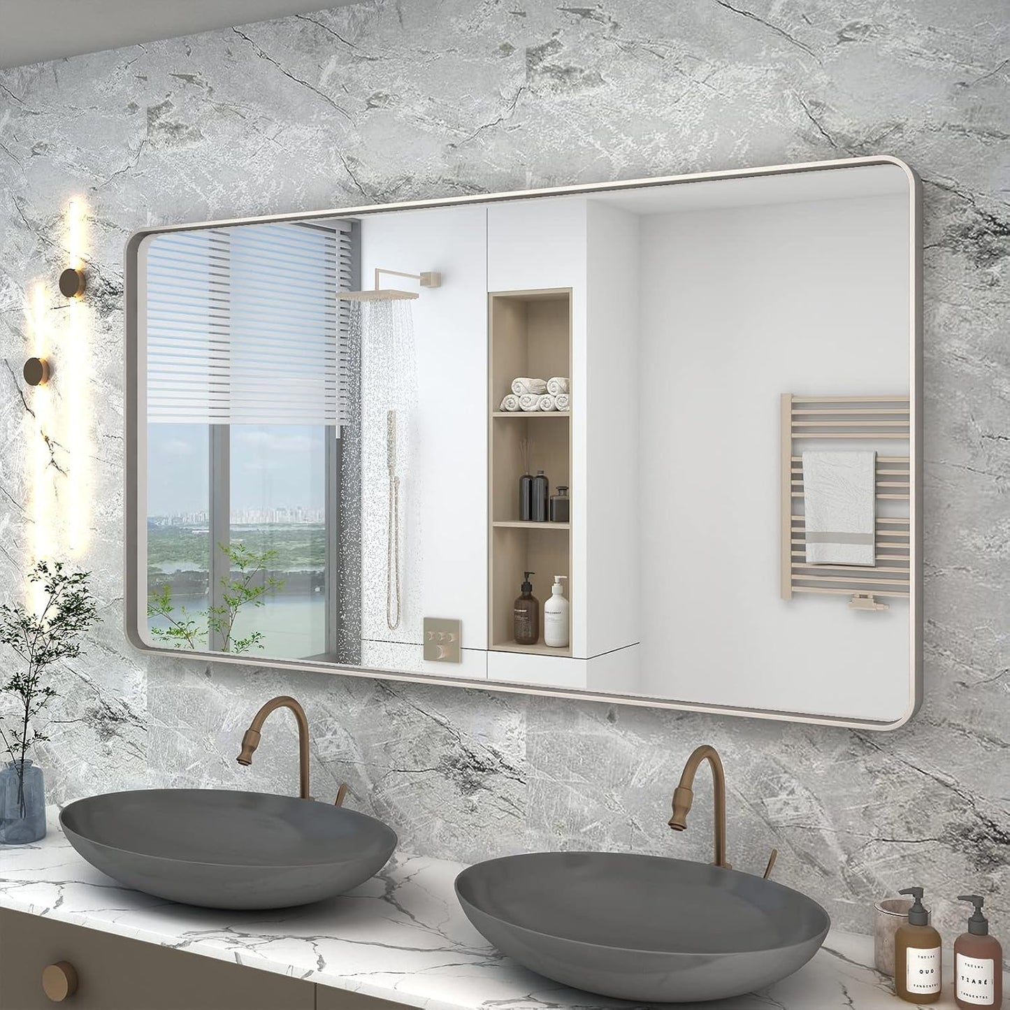 Aluminum Alloy Framed Tempered Glass Wall Decor Vanity Bathroom Mirror