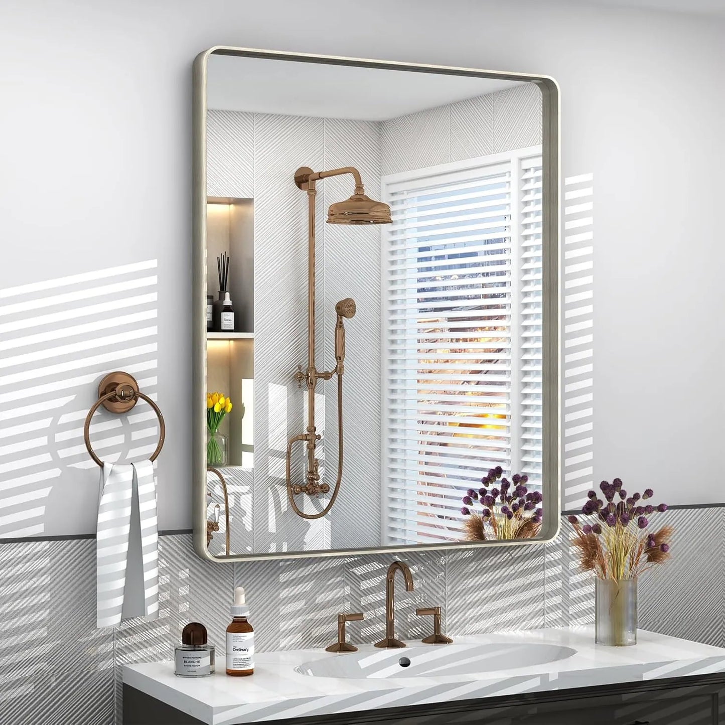 Aluminum Alloy Framed Tempered Glass Wall Decor Vanity Bathroom Mirror