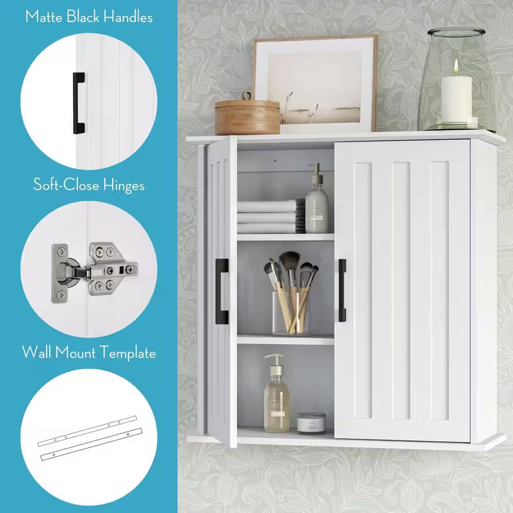 Monroe 23.63 In. W X 8.69 In. D X 23.75 In. H Bathroom Storage Wall Cabinet with Adjustable Shelves in White