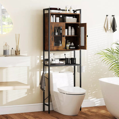 Costway over the Toilet Cabinet room Toilet Storage Organizer with Double Door Cabinet