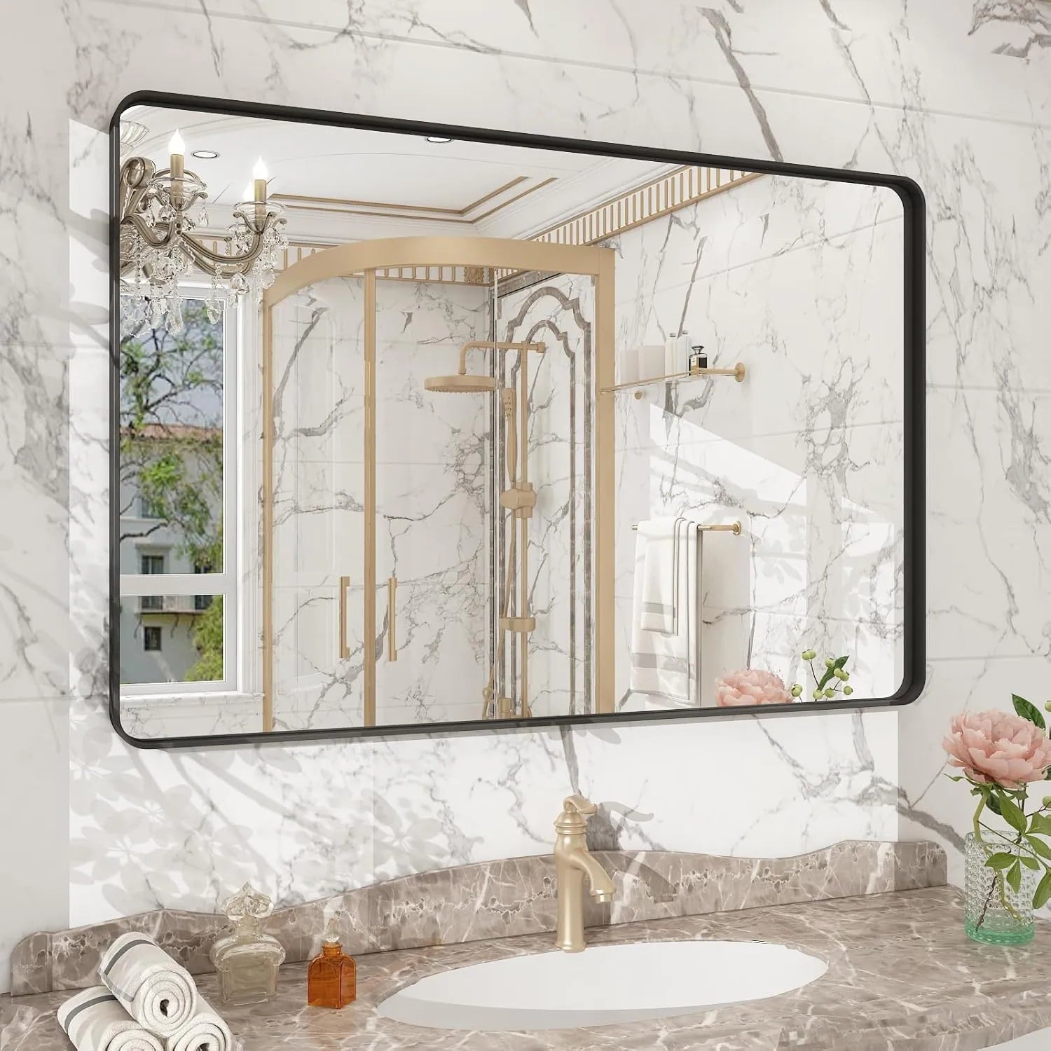 Aluminum Alloy Framed Tempered Glass Wall Decor Vanity Bathroom Mirror
