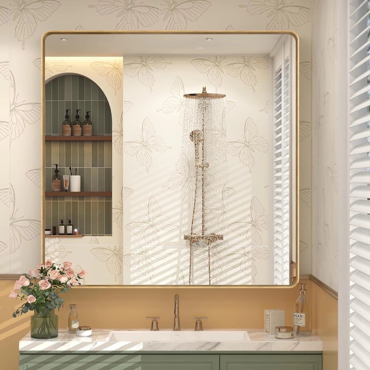 Aluminum Alloy Framed Tempered Glass Wall Decor Vanity Bathroom Mirror