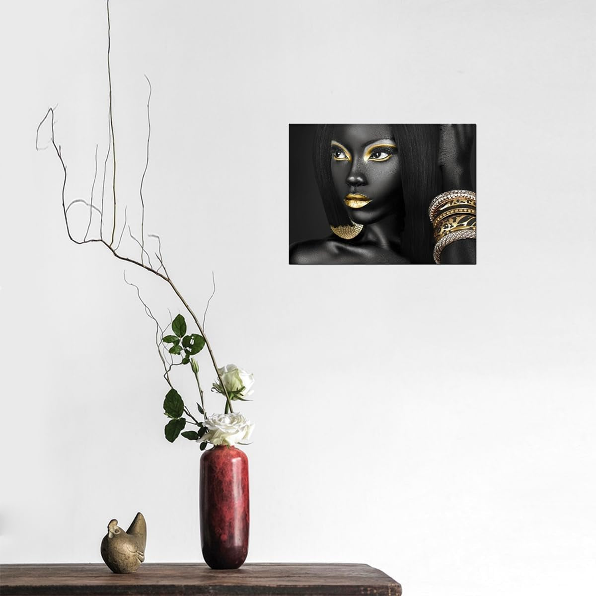 Black Woman Portrait Artwork Egyptian Queen Gallery Poster Print Living Room Wall Art African Girl Black and Gold Picture Home Office Decor Bedroom Wall Decor 12X16Inch
