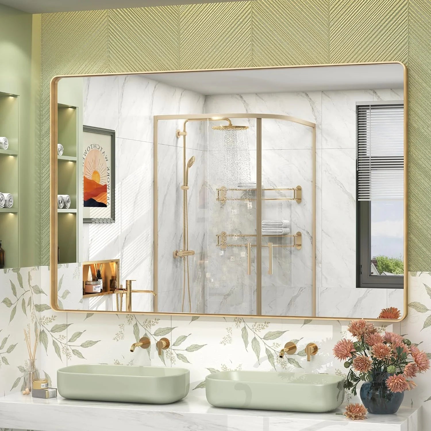 Aluminum Alloy Framed Tempered Glass Wall Decor Vanity Bathroom Mirror