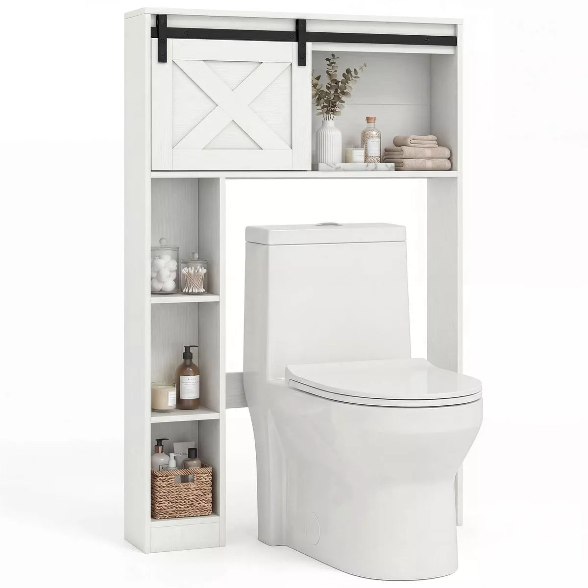 Costway over the Toilet room Storage Cabinet with Sliding Barn Door & Shelves White