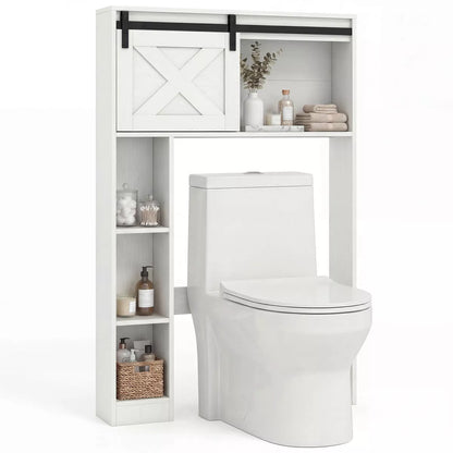 Costway over the Toilet room Storage Cabinet with Sliding Barn Door & Shelves White