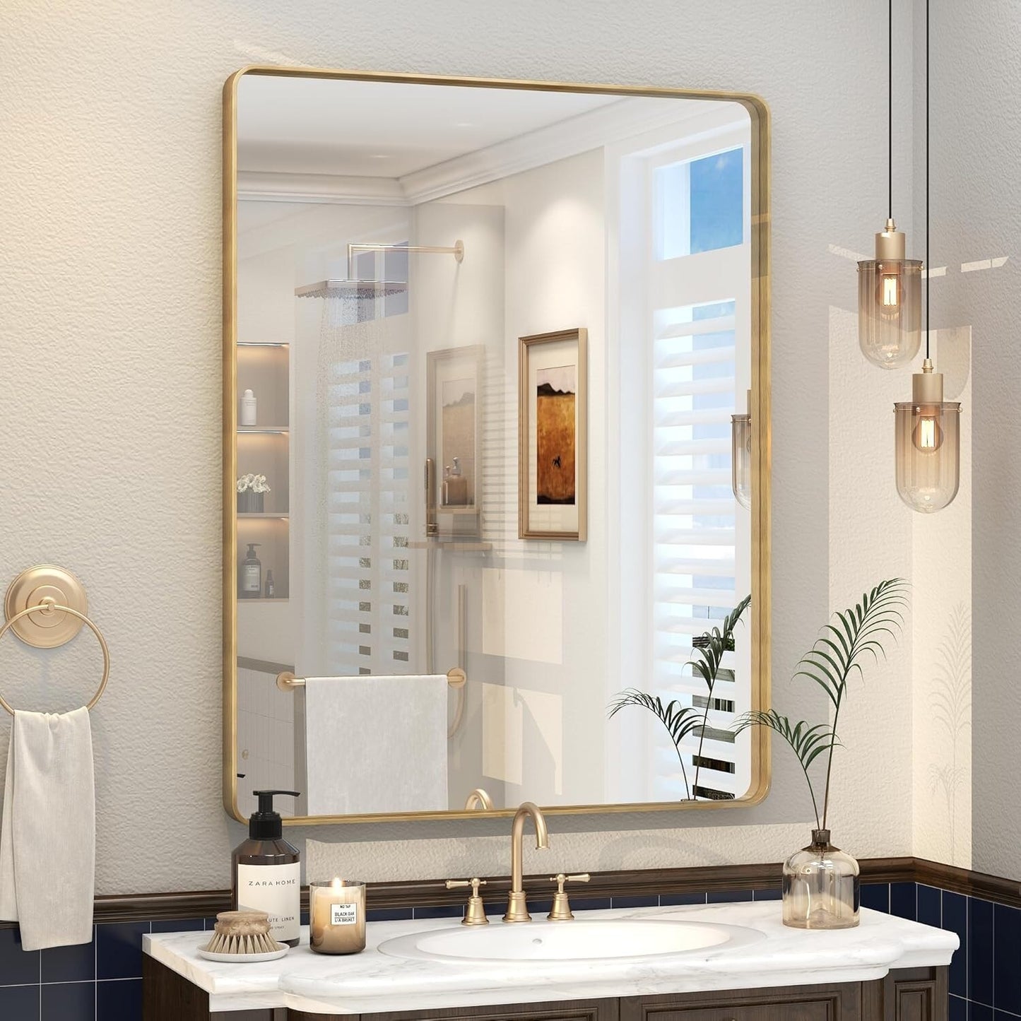 Aluminum Alloy Framed Tempered Glass Wall Decor Vanity Bathroom Mirror
